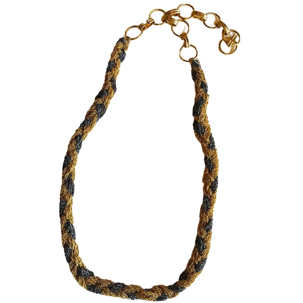 Vintage Goldtone and Black Braided Chain Statement 32" Necklace